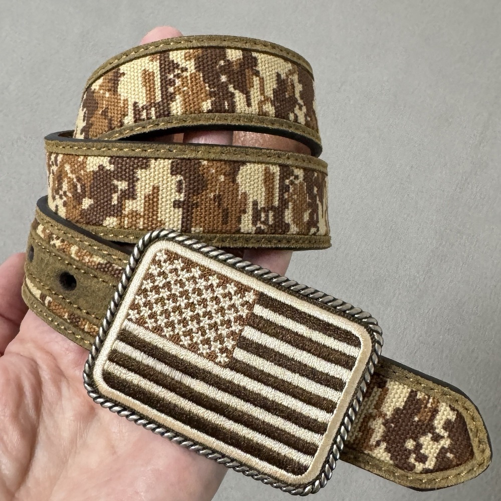 Ariat Belt Mens 30 Brown Leather Digital Camo Patriotic USA Flag Western Rodeo